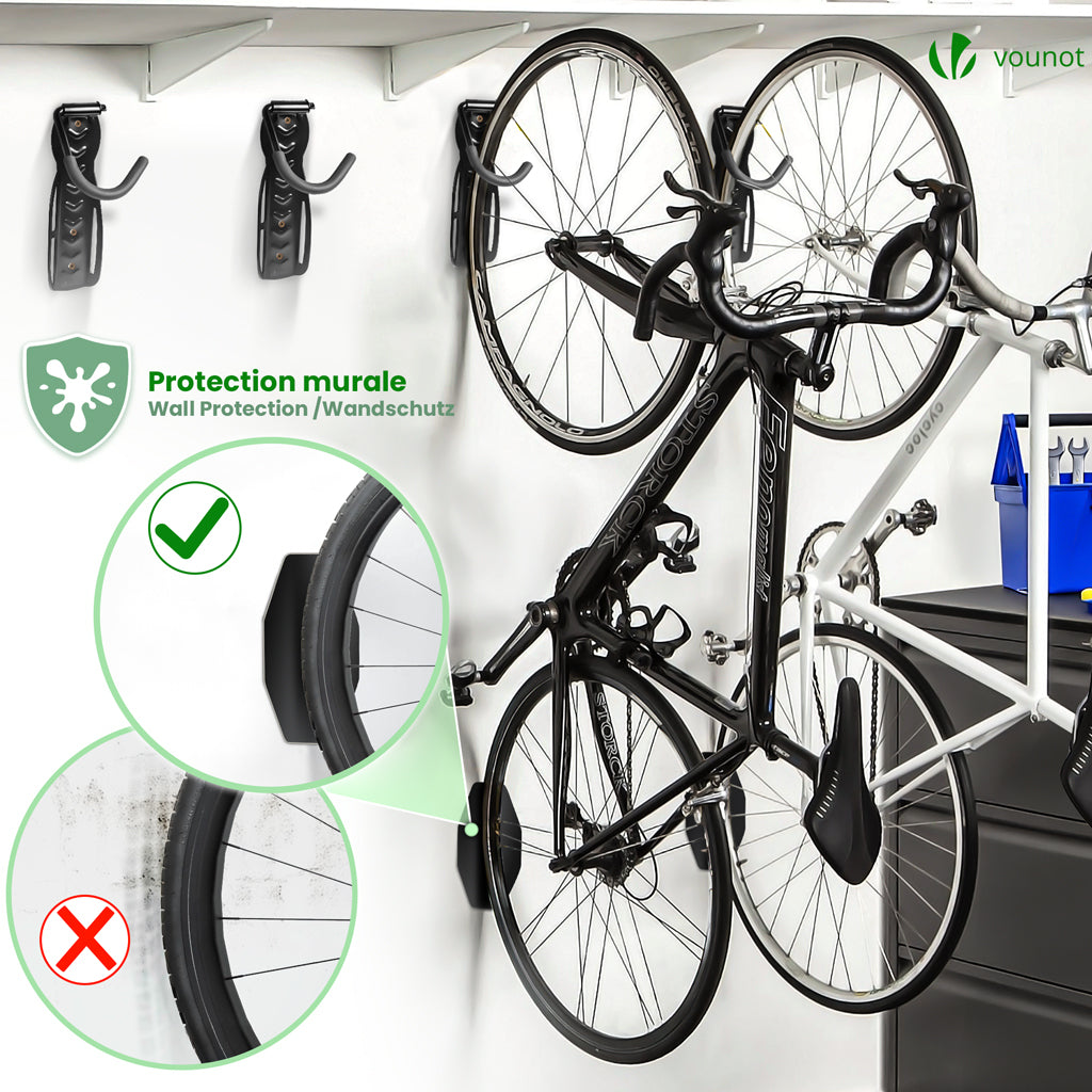 decathlon fahrrad wandhalter Fahrrad Wandhalterung 4er-Set zum Aufhängen mit Schutzpolster, Schwarz–  VOUNOT DE
