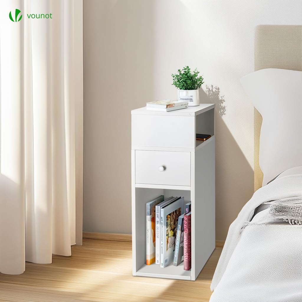 Galano Laverton Nachttisch Mit 2 Schubladen – 45 X 39,5 X 48,1 Cm, Weiß/Eiche, Für Schlafzimmer