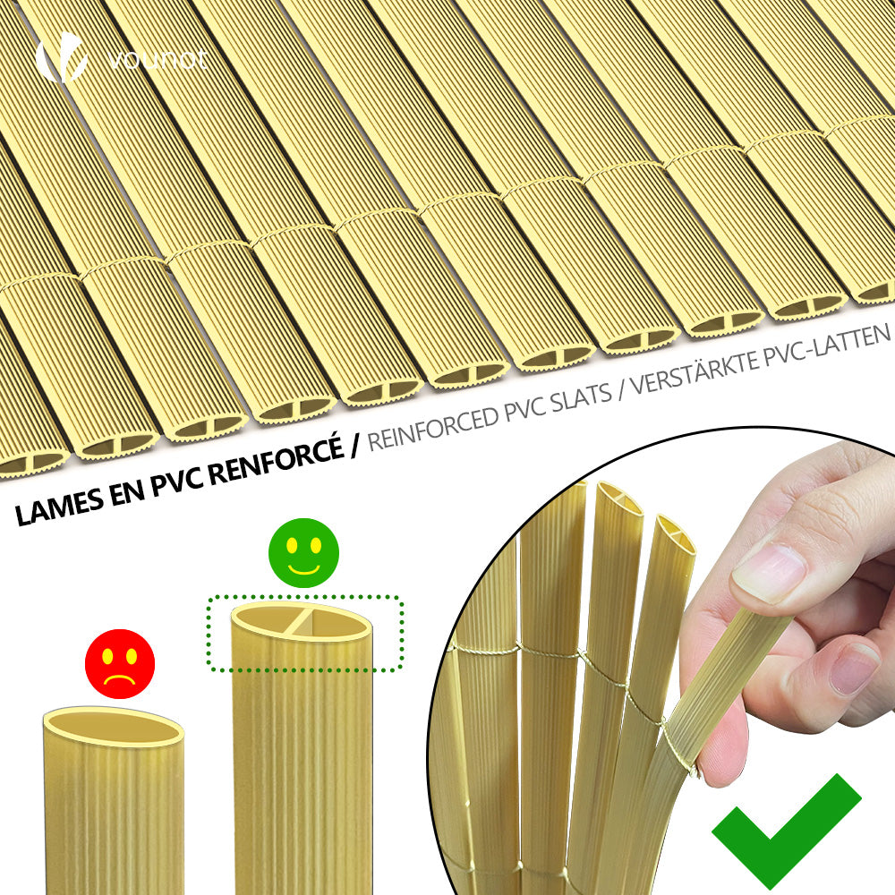 PVC Sichtschutzmatte 90x500 cm, Sichtschutz für Balkon Terrasse, Bambu–  VOUNOT DE
