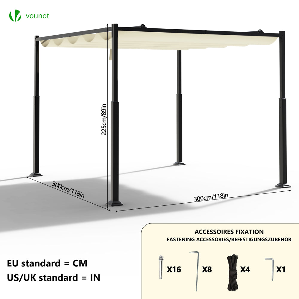 3,6 x 3 m Pergola mit ausziehbarem Dach Wasserdichter Stabiler Winterfester Pavillon Beige