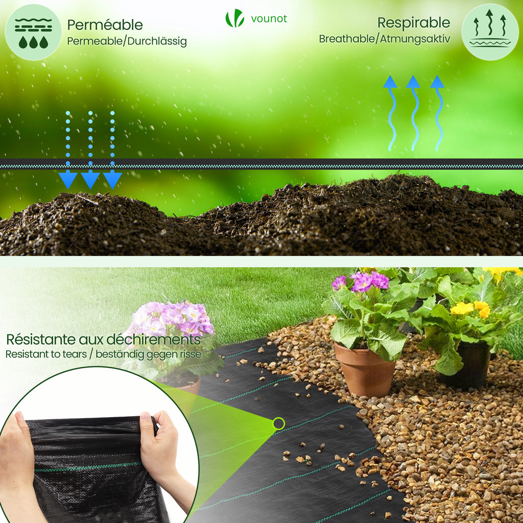 Navaris Unkrautvlies 50m² – Reißfest, Wasserdurchlässig, UV-stabil, 100g/m² – Für Beet, Gewächshaus & Steingarten