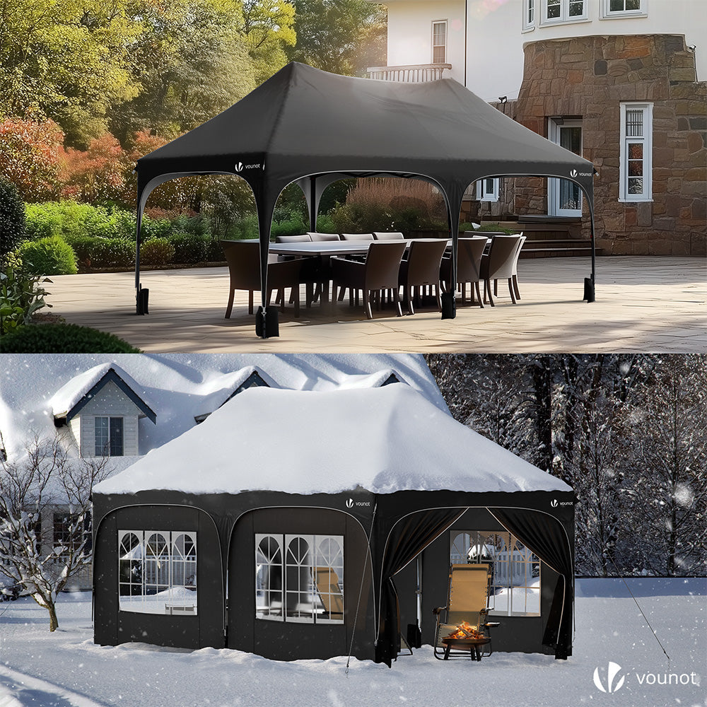sonnensegel 3x6 wasserdicht 3x6m Faltpavillon Pavillon Wasserdicht mit 6 Seitenwänden, Partyzelt G– VOUNOT DE