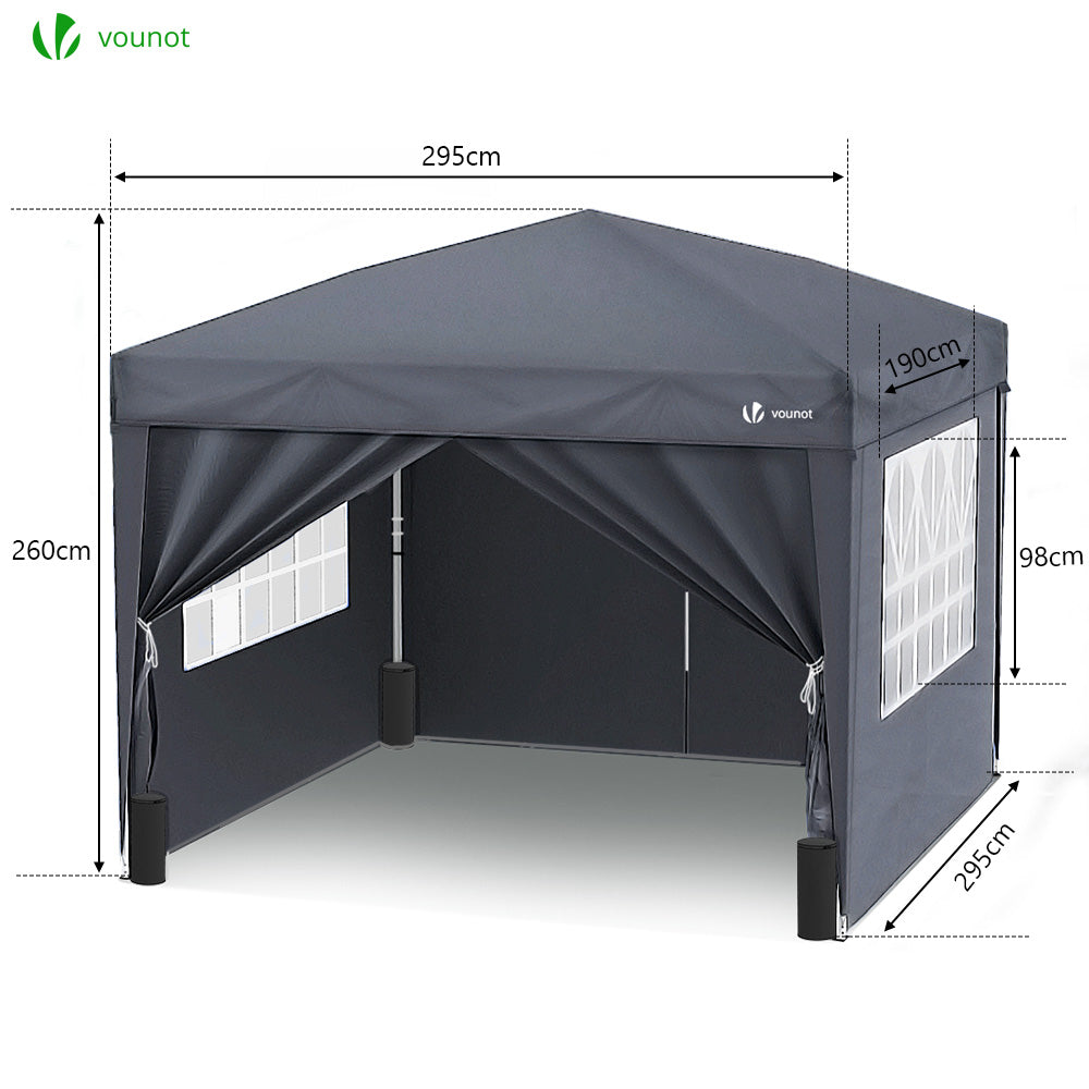 pavillon zelt amazon Pavillon 3x3m mit 4 Seitenteilen & 4 Sandsäcke, Pop Up Faltpavillon, F– VOUNOT DE