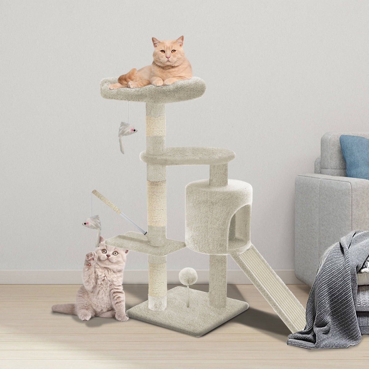 Kratzbaum mit Kratzbrett Sisalseil für Katzen, Katzenbaum 115cm, Beige–  VOUNOT DE