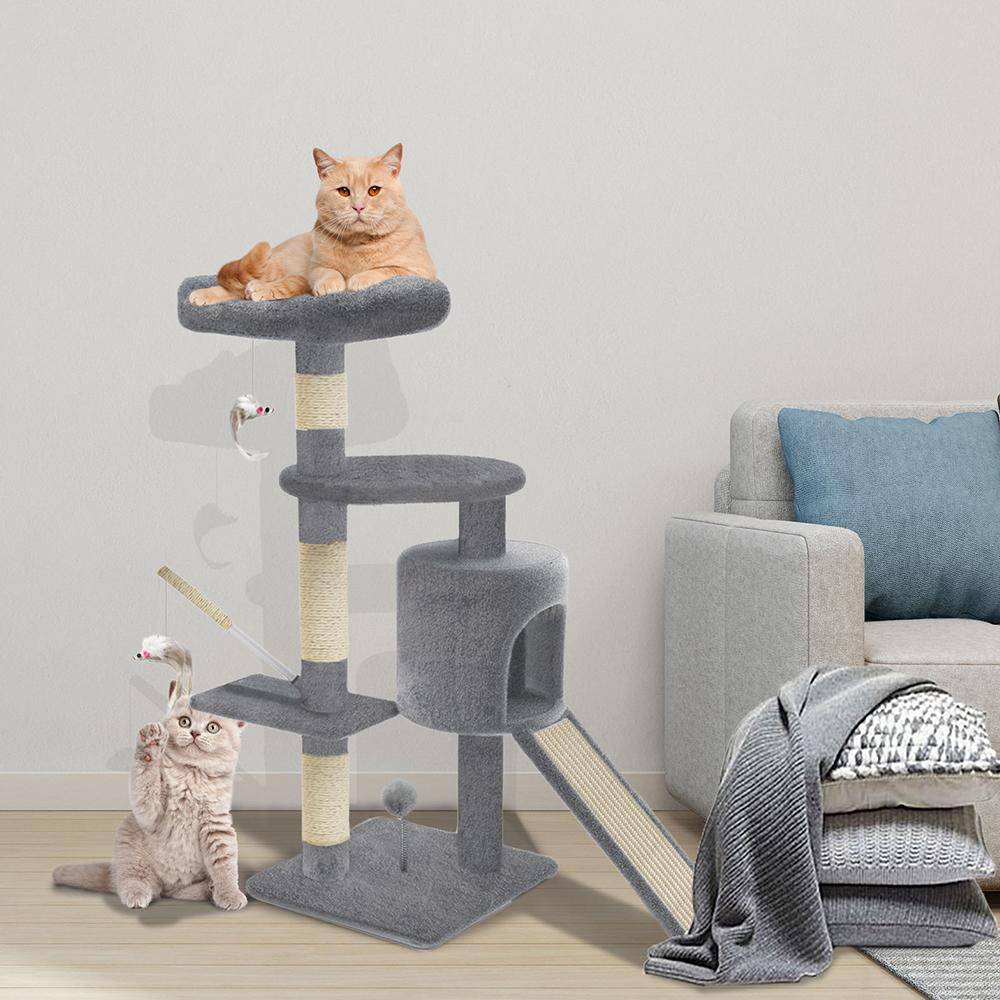 Kratzbaum mit Kratzbrett Sisalseil für Katzen, Katzenbaum 115cm, Grau–  VOUNOT DE