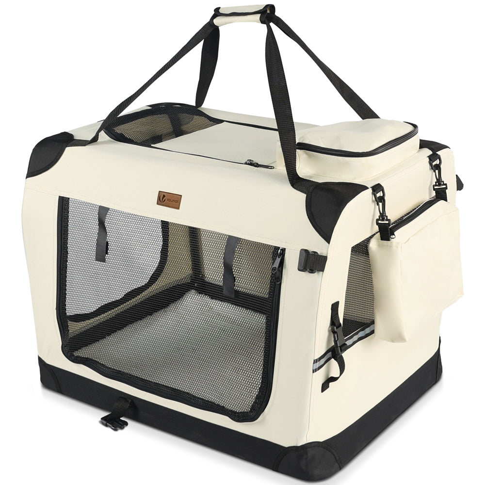 Hundebox faltbar, Hundetransportbox robust für Katze & Hunde 82x60x60cm XL  Beige