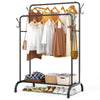Doppelt Kleiderständer, Metall Kleiderstange Garderobenständer mit Schuhregal und 4 seitlichen Haken 110x58x150cm Schwarz - VOUNOT DE