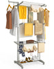 4 Ebenen Wäscheständer Turm mit Rollen 125x62x173 cm Grau