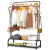 Doppelt Kleiderständer, Metall Kleiderstange Garderobenständer mit 2-lagigem Schuhregal und 4 seitlichen Haken 110x35x146cm Schwarz - VOUNOT DE