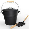 Ascheeimer mit Deckel Feuerfest Metall Kohleeimer 5L mit Schaufel und Handbesen , Schwarz - VOUNOT DE