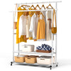 Doppelt Kleiderständer auf Rollen, Metall Kleiderstange Garderobenständer mit 2 Aufbewahrungsablagen 120x40x146cm Weiß - VOUNOT DE