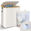 Wäschekorb mit Deckel & Wäschesäcke 145L, Faltbarer Wäschesammler 2 Fächer, Beige