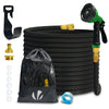 Flexibler Gartenschlauch 15m, Flexibel Wasserschlauch Dehnbarer mit 10 Sprühfunktionen, Messinganschlüssen,Schwarz