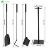 Kaminbesteck, 4-teilige Kamingarnitur Set mit Schaufel, Besen, Schürhaken & Halter, Schmiedeeisen Ofenbesteck, Schwarz - VOUNOT DE