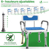 Duschstuhl mit Rückenlehne & Armlehnen, ergonomischer Duschhocker für Senioren, höhenverstellbar 71–83.5cm,Blau - VOUNOT DE
