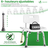 Duschstuhl mit Rückenlehne, ergonomischer Duschhocker für Senioren, höhenverstellbar 70–83cm, Weiß - VOUNOT DE