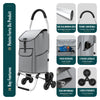 Aluminium Einkaufstrolley Treppensteiger, Trolly Einkaufswagen Klappbar, 6 Räder, Wasserdicht Oxford, 45L, Grau