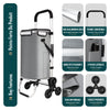 Aluminium Einkaufstrolley Treppensteiger, Trolly Einkaufswagen Klappbar, mit 6 Räder und Kühlfach, Wasserdicht, 50L, Grau