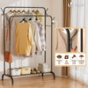 Doppelt Kleiderständer, Metall Kleiderstange Garderobenständer mit Schuhregal und 4 seitlichen Haken 110x58x150cm Schwarz - VOUNOT DE