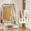 Doppelt Kleiderständer, Metall Kleiderstange Garderobenständer mit 2-lagigem Schuhregal und 4 seitlichen Haken 110x35x146cm Weiß - VOUNOT DE