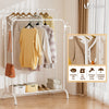 Doppelt Kleiderständer, Metall Kleiderstange Garderobenständer mit Schuhregal und 4 seitlichen Haken 110x58x150cm Weiß - VOUNOT DE