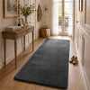 Weicher Kurzflor Teppich Wohnzimmer mit Antirutschmatte 80x200 cm Anthrazit