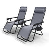 2er-Set Liegestuhl Klappbar, Relaxstuhl Garten mit Getränkehalter und Kopfpolster, Grau - VOUNOT DE
