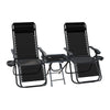 2er-Set Liegestuhl Klappbar mit Beistelltisch, Relaxstuhl Garten mit Getränkehalter und Kopfpolster, Schwarz - VOUNOT DE