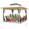Pavillon 3,6x3,6m, Pop Up Partyzelt mit Mesh Sides & Doppeldach Faltpavillon Beige