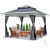 Pavillon 3,6x3,6m, Pop Up Partyzelt mit Mesh Sides & Doppeldach Faltpavillon Grau