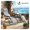 2er-Set Liegestuhl Klappbar, Relaxstuhl Garten mit Getränkehalter und Kopfpolster, Grau - VOUNOT DE