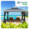 Pavillon 3,6x3,6m, Pop Up Partyzelt mit Mesh Sides & Doppeldach Faltpavillon Grau