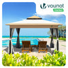 Pavillon 3,6x3,6m, Pop Up Partyzelt mit Mesh Sides & Doppeldach Faltpavillon Beige