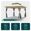 Pavillon 3,6x3,6m, Pop Up Partyzelt mit Mesh Sides & Doppeldach Faltpavillon Beige