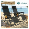2er-Set Liegestuhl Klappbar, Relaxstuhl Garten mit Getränkehalter und Kopfpolster, Schwarz - VOUNOT DE