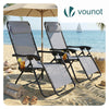 2er-Set Liegestuhl Klappbar, Relaxstuhl Garten mit Getränkehalter und Kopfpolster, Grau - VOUNOT DE