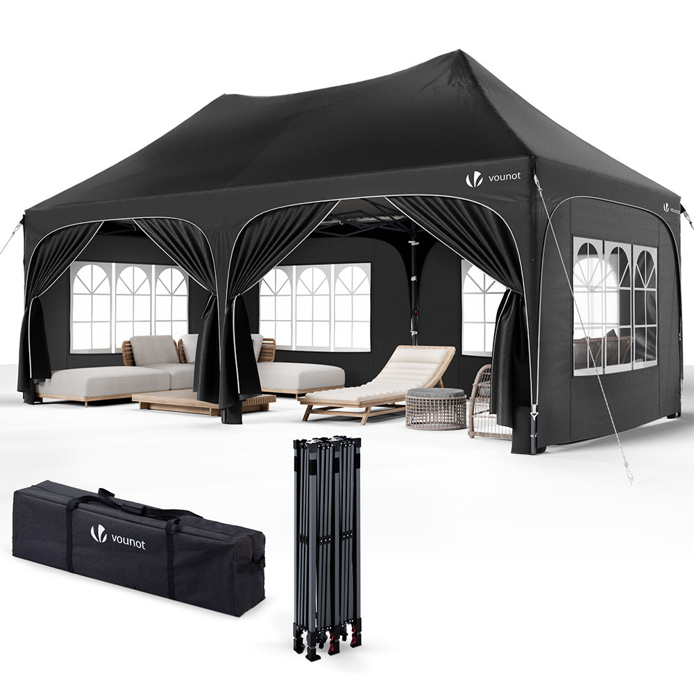 sonnensegel 3x6 wasserdicht 3x6m Faltpavillon Pavillon Wasserdicht mit 6 Seitenwänden, Partyzelt G–  VOUNOT DE