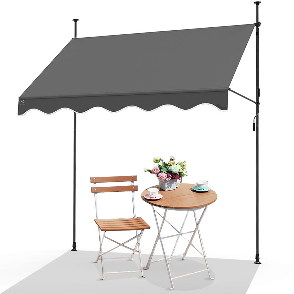 markise 210 cm Klemmmarkise mit Handkurbel ohne Bohren 250 cm breit Grau– VOUNOT DE