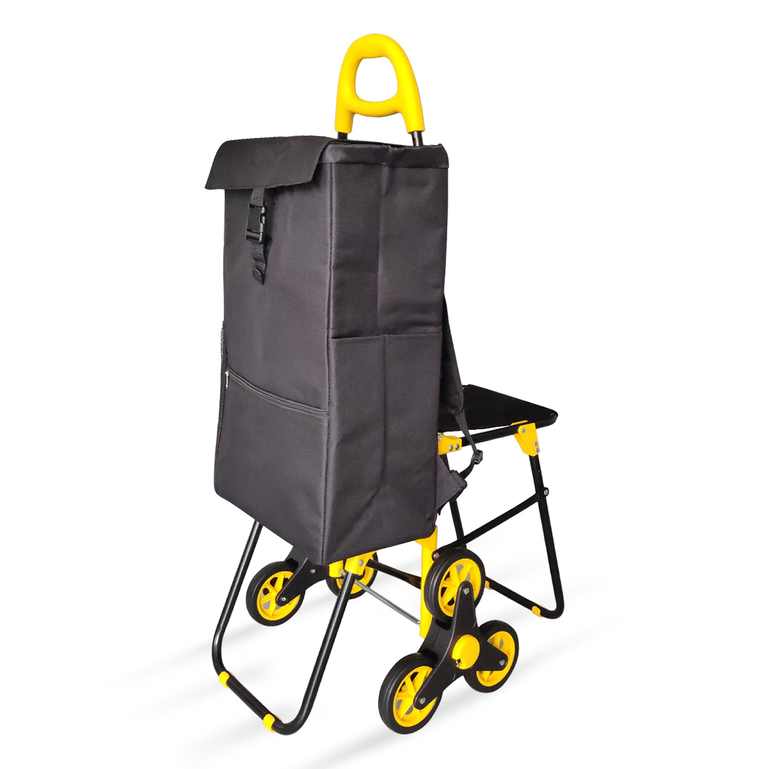 Einkaufstrolley Klappbar mit 6 Räder, Kühlfach und Klappsitz, Treppensteiger, 40L
