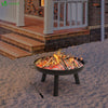 Feuerschale mit Grillrost, Schürhaken, Feuerkorb Feuerstelle für Heizung BBQ, Garten, Camping, Terrasse, Ø 60 cm, Schwarz - VOUNOT DE