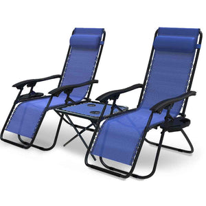 2er-Set Liegestuhl Klappbar mit Beistelltisch, Relaxstuhl Garten mit Getränkehalter und Kopfpolster, Blau - VOUNOT DE